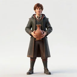 athletic potter with clay vase, detailed 3d character render, full body, standing, isolated on a pure white background, centered, whole figure in frame, sharp focus, studio lighting