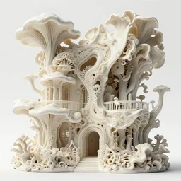 complex 3 d render hyper detailed ultra sharp beautiful house porcelain ivory medium shot portrait, close - up, bright 3 point light, iris van herpen cyberpunk mechanical haute couture huge fractal mycelum and fungi fil