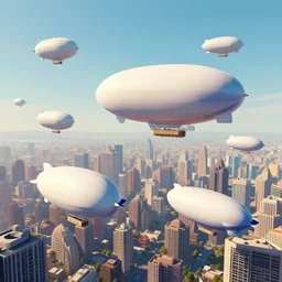 blimps flying over a utopian city, digital art, trending on artstation