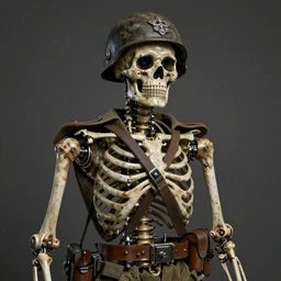 A beautiful hyper realistic old portrait of a biomechanical WW1 skeleton soldier