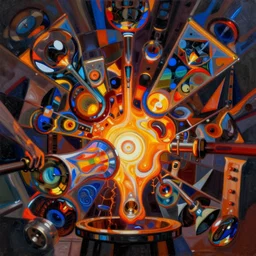 an extremely high quality hd surrealism painting of a photo of the abstract melt of glassblowing by the victorious essence of beethovens 7th symphony, molten glass, glowing, liquid glass, 4k, high quality, ultra realistic, painting, vivid reflective impasto brushstrokes, geometric forms, highly detailed symmetry, the fifth series