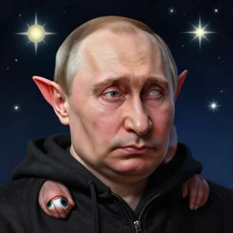 putin as ugly dwarf, polaris, the north star, the pole star, evil and monstrous, winking hideously like an insane watching eye which strives to convey some strange message, yet recalls nothing save that it once had a message to convey, artstation, artgerm, 8 k, highly detailed, by hieronymus bosch