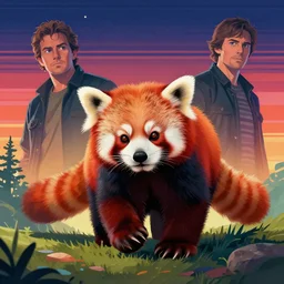 red panda as it specialist, digital illustration portrait design, by android jones and greg rutkowski, retrowave color scheme, detailed, cinematic lighting, wide angle action dynamic portrait