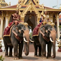 the elephant duel of king naresuan of ayutthaya versus crown prince mingyi swa of burma in burmese - siamese war, warlords ride on the armor elephants, high resolution, highly detailed, 8 k, cinematic lighting, global illumination, elegant, ornate, super detail, a colorized photo, colorized, # film, movie still
