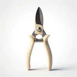 ivory pruning shears, stylized 3d render, isolated on a pure white background, centered, entire object in frame, sharp focus, soft studio lighting