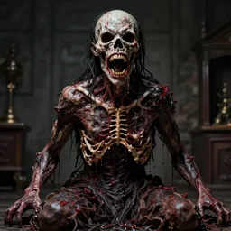 full body, horrifying, killer, creepy, dead, open mouth, snapped jaw, detailed, 8 k, hyperrealistic, dramatic lighting, high resolution, cinematic