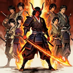 a full body - demonic samurai with flaming katana by karol bak, ayami kojima, yoshitaka amano, olivier ledroit, ruan jia, charlie bowater, tom bagshaw, feudal japan, concept art, fantasy