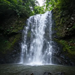 beautiful waterfall in forest filled with trees