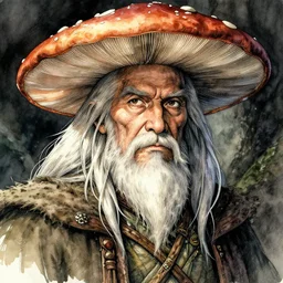 portrait, elderly male mushroom druid, watercolor, dramatic lighting, cinematic, establishing shot, extremely high detail, foto realistic, cinematic lighting, pen and ink, intricate line drawings, by Yoshitaka Amano, Ruan Jia, Kentaro Miura, Artgerm, post processed, concept art, artstation, matte painting, style by eddie mendoza, raphael lacoste, alex ross