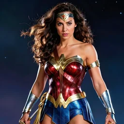 photorealistic art of Michael Cera as Wonderwoman, dynamic lighting, space atmosphere, hyperrealism, stunning visuals