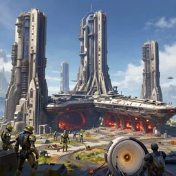a beautiful colourful scifi rendering of massive brutalist industrial military modern cathedral buildings and mri machines art, star wars, unreal engine, Artstation massive aircraft carrier towers futuristic gothic cathedral architecture with hangar bays maschinen krieger, ilm, beeple, star citizen halo, mass effect, starship troopers, elysium