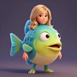 julia louis dreyfus as a pixar character with a fish!!! body, 3 d, octane render