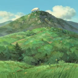 a beautiful mountain landscape by studio ghibli