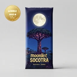 moonlit socotra island with dragon trees inspired conceptual designer chocolate bar packaging, label design, behance, packaging of the world, award, front label, packaging design, octane render