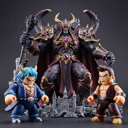a hyperrealistic rendering of an epic boss fight against an ornate supreme dark overlord by art of skinner and richard corben, product photography, mountain nightmare castle playset, collectible action figure, sofubi