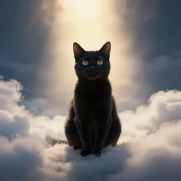 black cat in heaven, cinematic look, god lighting, 4 k majestic looking