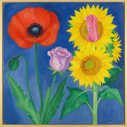 poppy and rose and sunflower by hilma af klint, moebius, victo ngai, laurie greasly