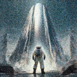 A sci-fi cosmonaut standing in front of an epic colossal shiny metal monolith, by Simon Stalenhag, by Marc Simonetti, by Zdzisław Beksiński, masterpiece, fantasy, dynamic cinematic composition, exploration, concept art, tomb raider game, dramatic lighting, aesthetic, trending on artstation, featured on pixiv, 8K