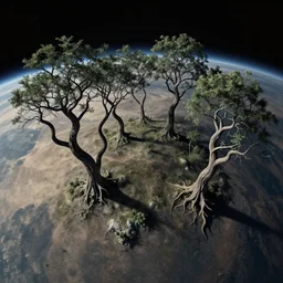 surface of an alien planet with twisted trees t