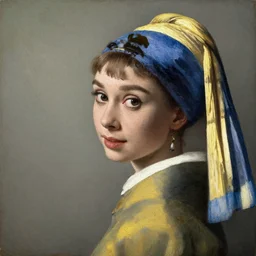 portrait of young audrey hepburn, oil painting by johannes vermeer, 1 7 th century, art, oil on canvas, wet - on - wet technique, realistic, expressive emotions, intricate textures, illusionistic detail, 4 k