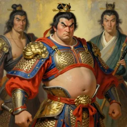 attractive beefy male with armor, ming dynasty, character design, colorful paint, sweat, painting by gaston bussiere, craig mullins, j. c. leyendecker, tom of finland