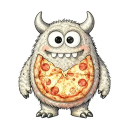 a cute pizza monster, basic white background, symmetrical, watercolor, intricate line drawings, by Yoshitaka Amano, Ruan Jia, Kentaro Miura, Artgerm, detailed, trending on artstation, hd, masterpiece,