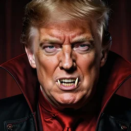 donald trump dracula, fangs, character portrait, close up, concept art, intricate details, hyper realistic, in the style of otto dix and h. r giger