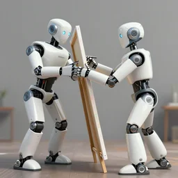 robot taking canvas away from a human, digital painting