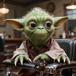 yoda at the barbershop, highly detailed, unreal render, 4k hdr