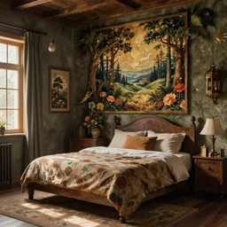 a cozy bedroom decorated by Hieronymous Bosch, detailed, high resolution, wow!, intricate