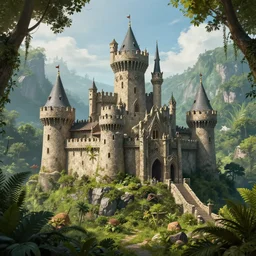 3 d medieval castle in the jungle, artstation, 4 k