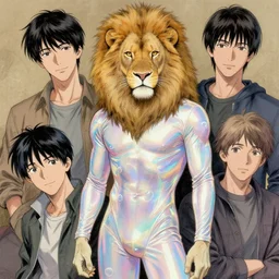 aesthetic portrait commission of a albino male furry anthro lion wearing a cute holographic iridescent tight full body silky reflective outfit with bubble patterns over it,  cozy Atmosphere. Character design by charlie bowater, ross tran, artgerm, and makoto shinkai, detailed, inked, western comic book art, 2021 award winning painting