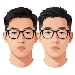 2 d character design, a asian male with glasses, symmetrical face, vector art, digital art, portrait, 4 k, 8 k, sharp focus, smooth, illustration, concept art, in style of klimt
