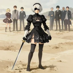 full body portrait nier automata b 2, blindfolded, sand floor, portrait shinkai makoto studio ghibli studio key hideaki anno sakimichan stanley artgerm lau rossdraws james jean marc simonetti elegant highly detailed digital painting artstation pixiv