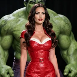 meghan fox as she - hulk in dress, digital art, beautiful, pin up, by artgerm