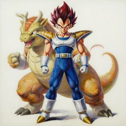 oil paint of a fusion of old vegeta and trunks, gogeta, realistic painting, non anime, 4 k, detailed, full body, painting, on paper, paint smears, smooth, by a oil painter