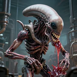 highly detailed anatomical biomechanical industrial factory made to chew objects, biomechanical xenomorph machine made of teeth gums sinew muscle, disturbing biohorror saliva and ooze cinematic 3 d render unreal engine, volumetric lighting, by hr giger!!!