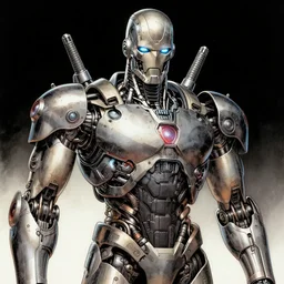 comic book illustration, portrait of Machine Man, concept art by Barry Windsor-Smith, highly detailed, intricate, sci-fi, sharp focus, Trending on Artstation HQ, deviantart