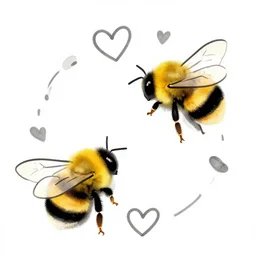 two bumblebees and some hearts drawn with one single line