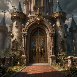HD digital art detailed steampunk castle door with brick pathway  by James Gurney, cgsociety, artstation