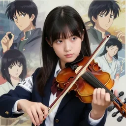 a cute girl wearing school uniform playing violin | | really good looking face!!, realistic shaded perfect face, fine details, anime, realistic shaded lighting poster by ilya kuvshinov katsuhiro otomo ghost - in - the - shell, magali villeneuve, artgerm, jeremy lipkin and michael garmash and rob reyt