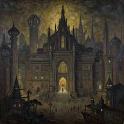 a beautiful dramatic scene from gothic sci - fi city mumbai, mughal miniature painting, oil on wood, grainy, cinematic composition, beautiful lighting, no frames
