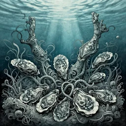 drowned infusion digitalart engraving underwater tangled oysters