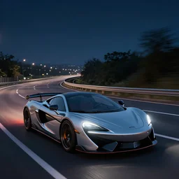 mclaren in highway, night, digital art,ultra realistic,ultra detailed, ultra wide Lens, art by greg rutkowski