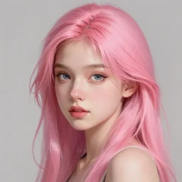 a digital painting of a girl with pink hair, a photorealistic painting by charlie bowater, cgsociety, photorealism, daz 3 d, photorealistic, digital illustration