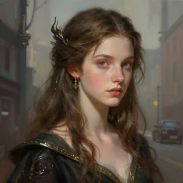 a portrait of young brooke burke as a sorceress, upper half portrait, urban motifs, intricate, elegant, highly detailed, digital painting, trending on artstation, concept art, smooth sharp focus, illustration, art by artgerm and greg rutkowski