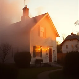 house burning down aesthetic, golden hour, ultra hd, ultra sharp, hyper detailed, 8 k, shot on 3 5 mm film camera, smooth sharp focus, realism, tumblr aesthetic,
