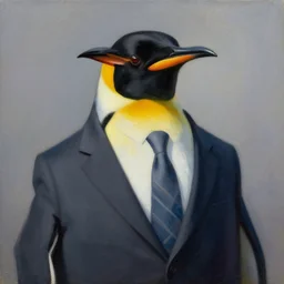 oil painting, a developer penguin in a suit, intricate, masterpiece, artstation, stunning