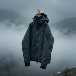 a hand emerges from the mist holding ski jacket, atmospheric, hyper detailed, artistic lighting, 8k, trending on art station