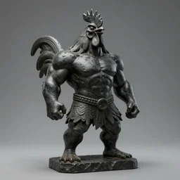 a portrait of monumental muscular rooster antique statue in shape of creative man, black rock statue material, studio light, hasselblad photo, 8 k resolution, octane render, character design, digital art